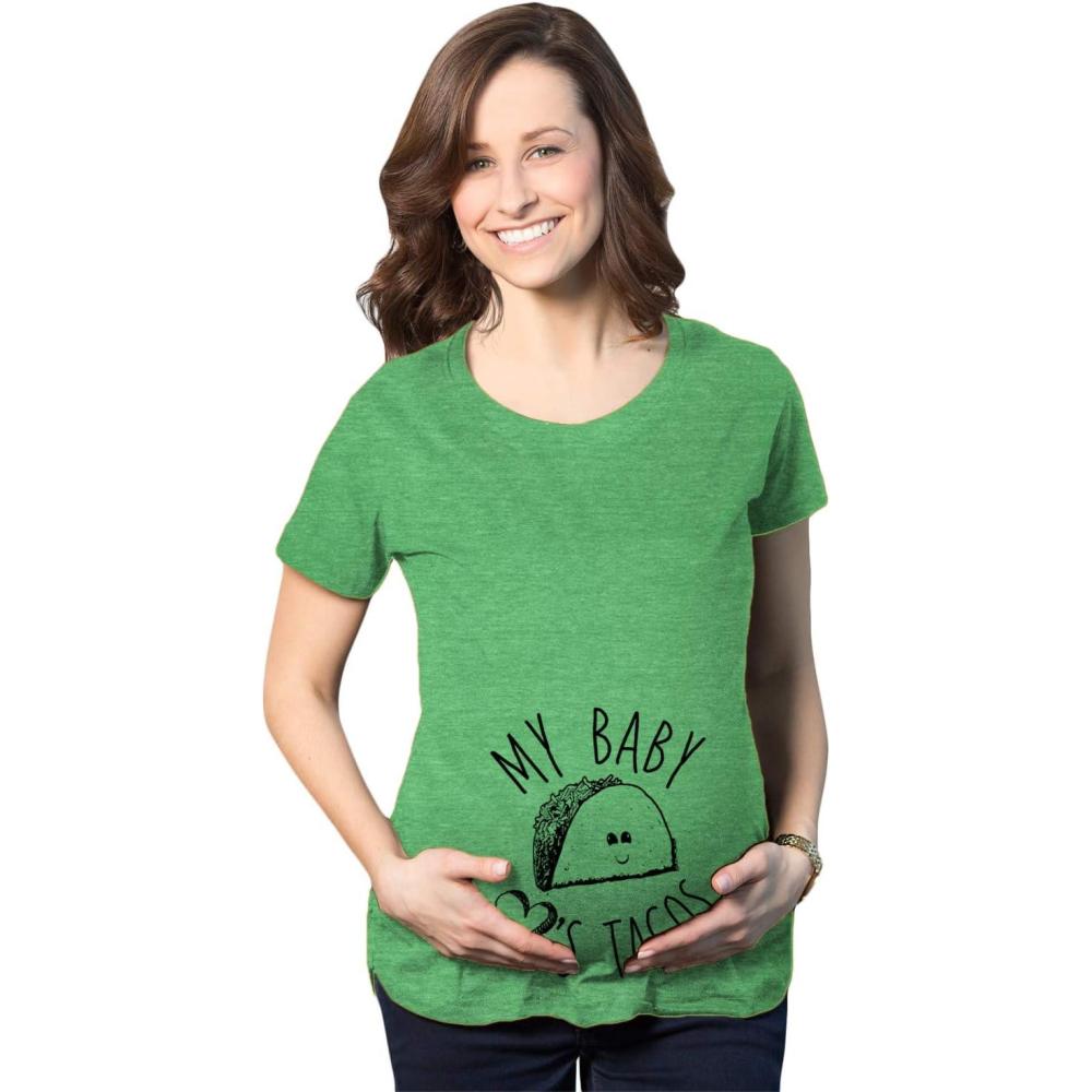 imageMaternity My Baby Loves Tacos Funny T Shirt Cute Announcement Pregnancy Bump TeeGreen