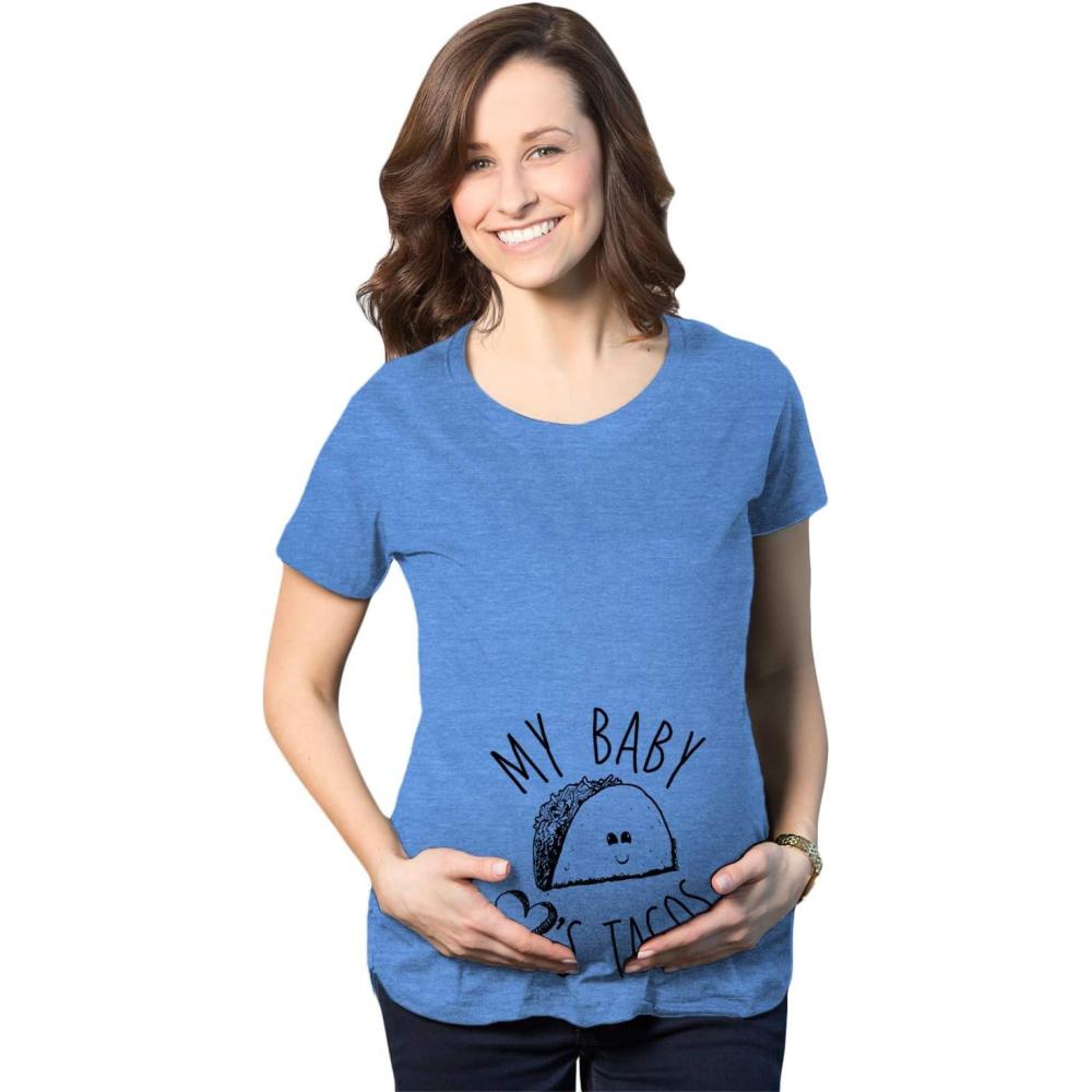 imageMaternity My Baby Loves Tacos Funny T Shirt Cute Announcement Pregnancy Bump TeeHeather Royal