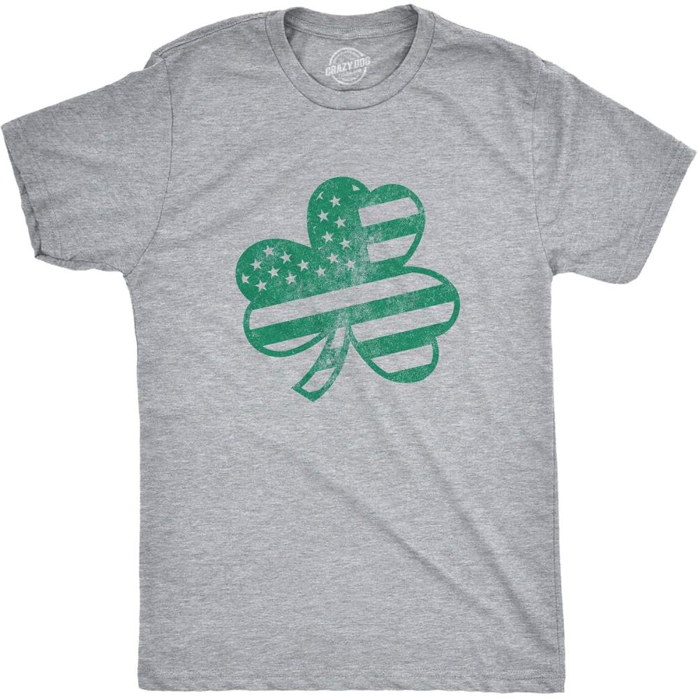 imageMens American Shamrock Flag T Shirt USA Cool Saint Patricks Day Clover GraphicLight Heather Grey