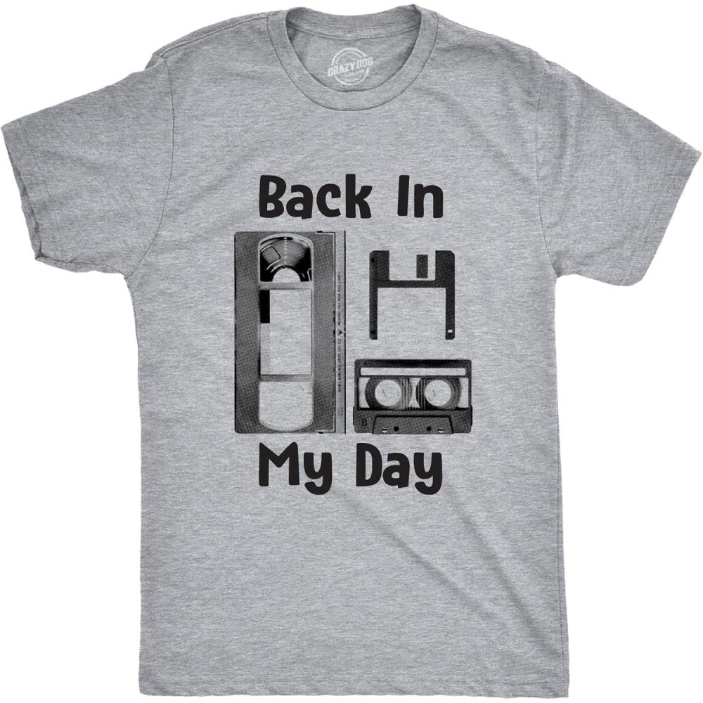 imageMens Back in My Day T Shirt Funny Old Tech Cassette Floppy Disk TeeLight Heather Grey
