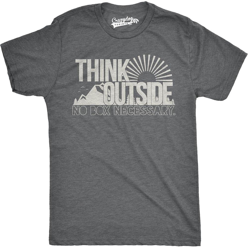 imageMens Funny Camping Shirts Think Outside and Happy Camper Nature Tees for GuysDark Heather Grey Think Outside