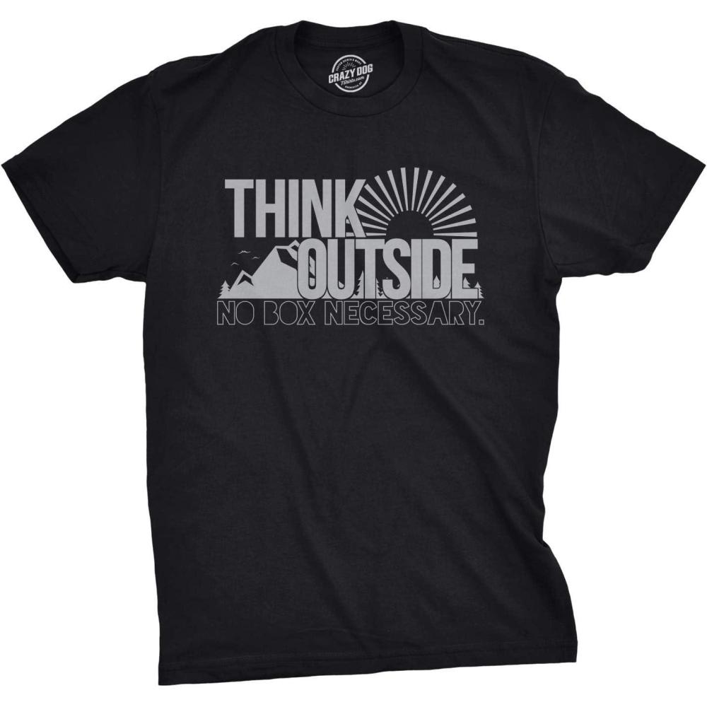 imageMens Funny Camping Shirts Think Outside and Happy Camper Nature Tees for GuysHeather Black Think Outside