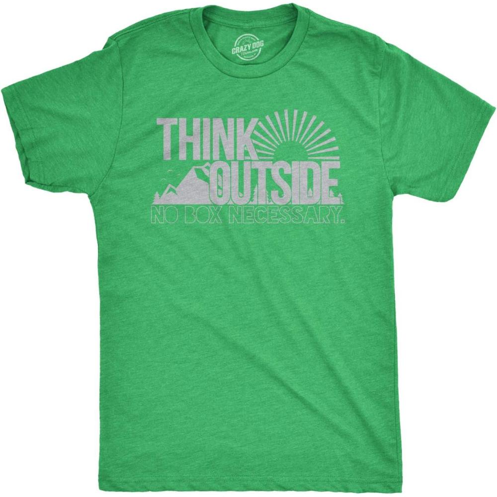 imageMens Funny Camping Shirts Think Outside and Happy Camper Nature Tees for GuysHeather Green Think Outside