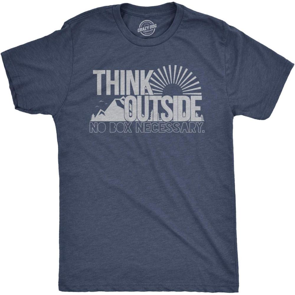 imageMens Funny Camping Shirts Think Outside and Happy Camper Nature Tees for GuysHeather Navy Think Outside