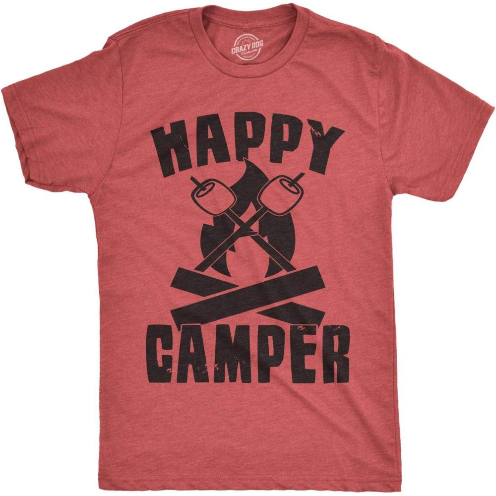 imageMens Funny Camping Shirts Think Outside and Happy Camper Nature Tees for GuysHeather Red Happy Camper