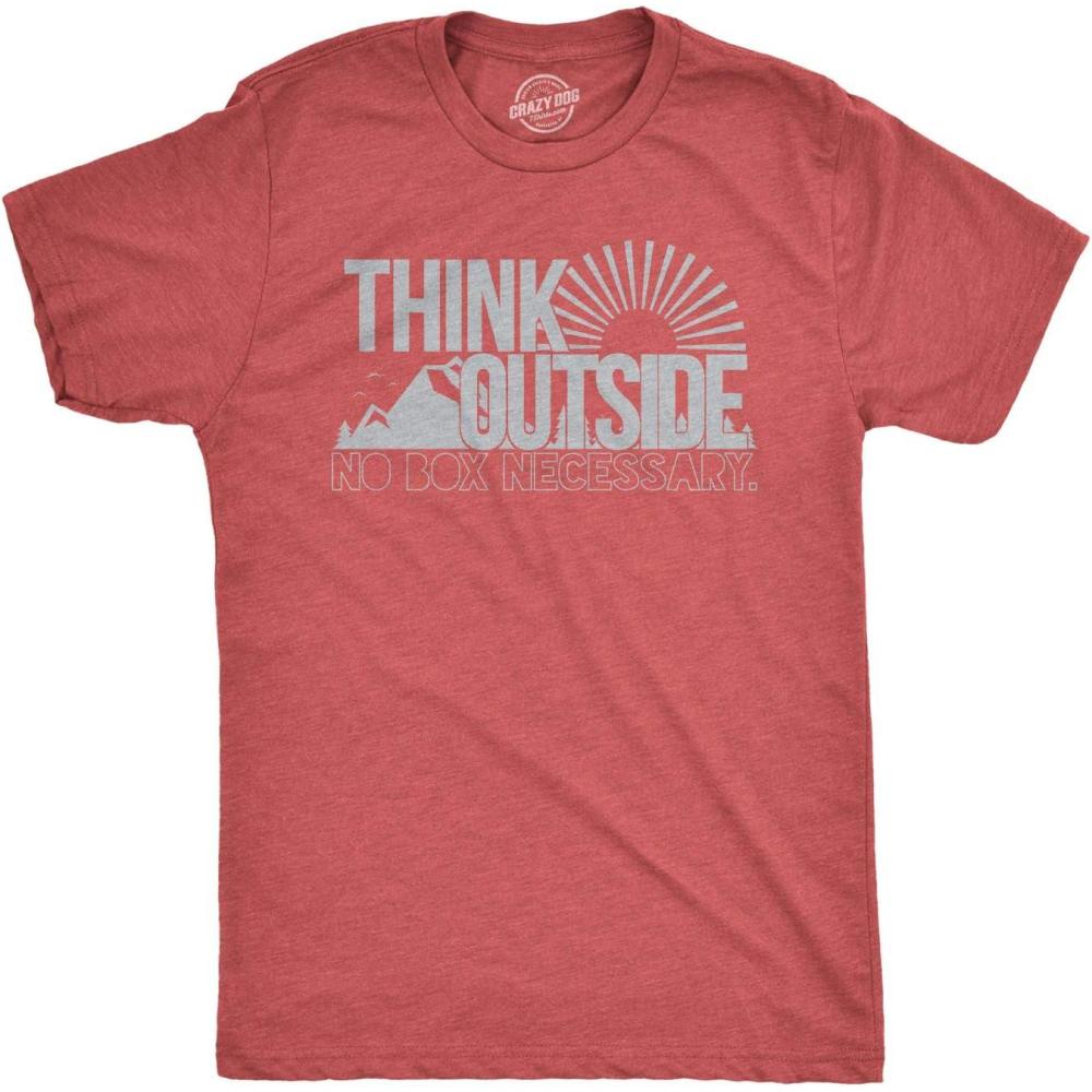 imageMens Funny Camping Shirts Think Outside and Happy Camper Nature Tees for GuysHeather Red Think Outside