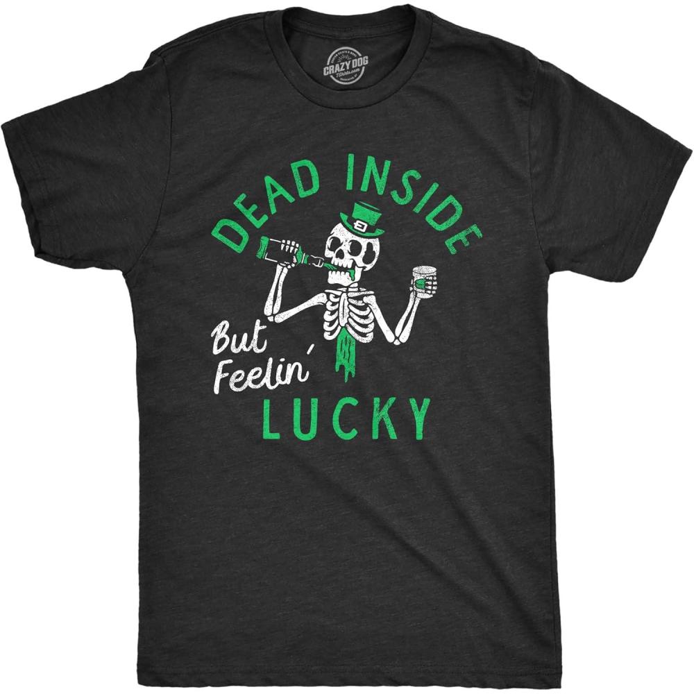 imageMens Funny T Shirt Dead Inside But Feeling Lucky St Patricks Day Tee for GuysHeather Black Luck