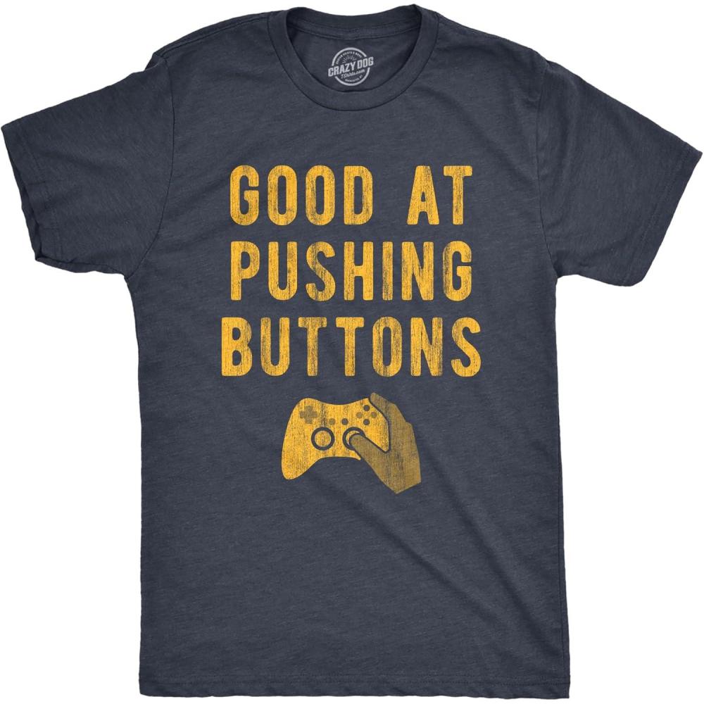 imageMens Good at Pushing Buttons T Shirt Funny Video Game Gamer Gift Novelty Tee Funny Mens Shirts for Gamers with Nerdy Sayings Navy Pushing L