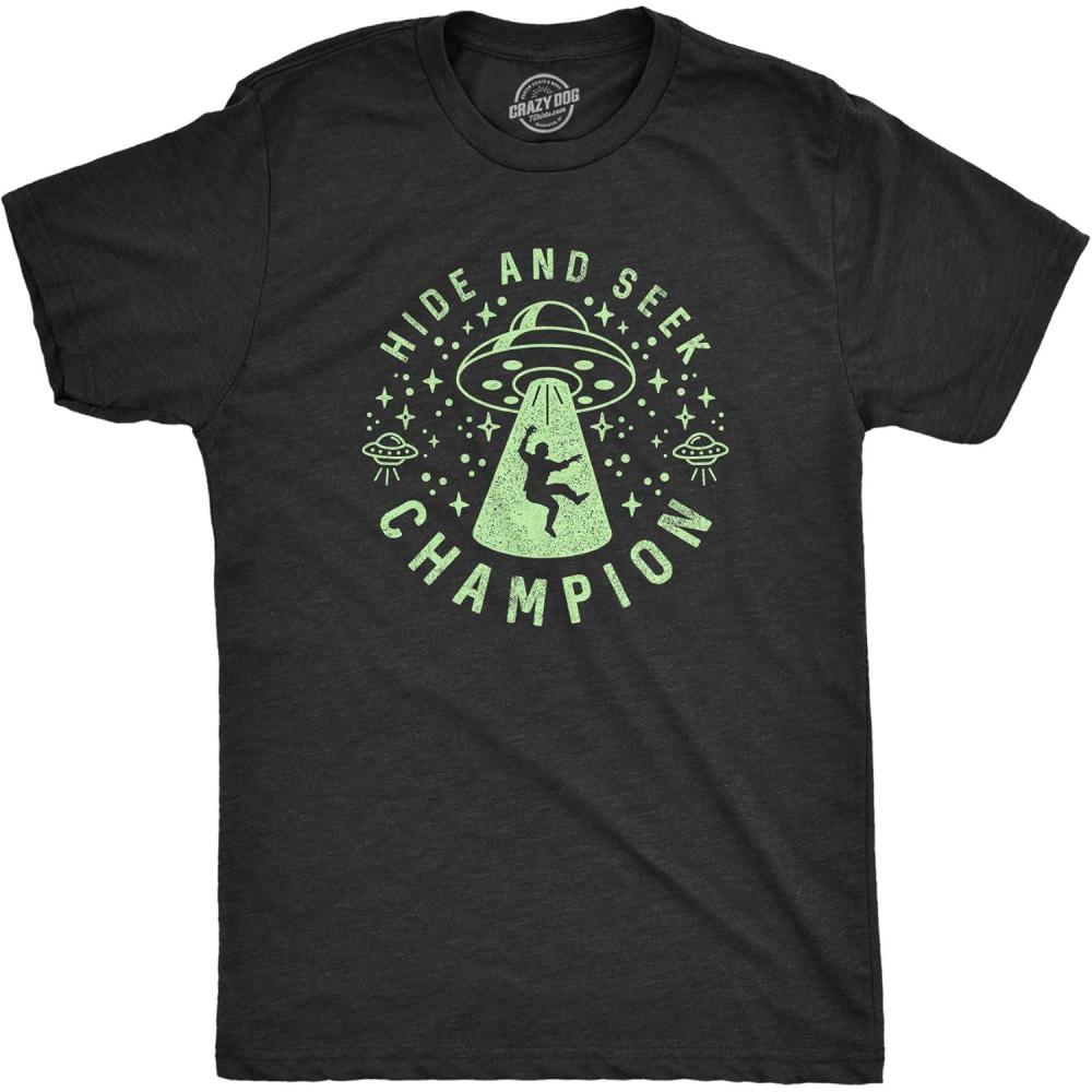 imageMens Hide and Seek Champion Alien T Shirt Funny UFO Space Graphic Novelty TeeHeather Black