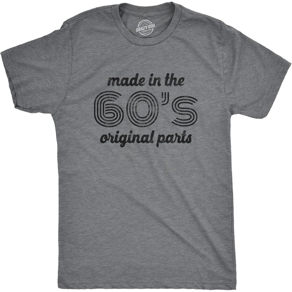 imageMens Made in The 60s Original Parts T Shirt Funny Age Birthday Decade Graphic TeeDark Heather Grey