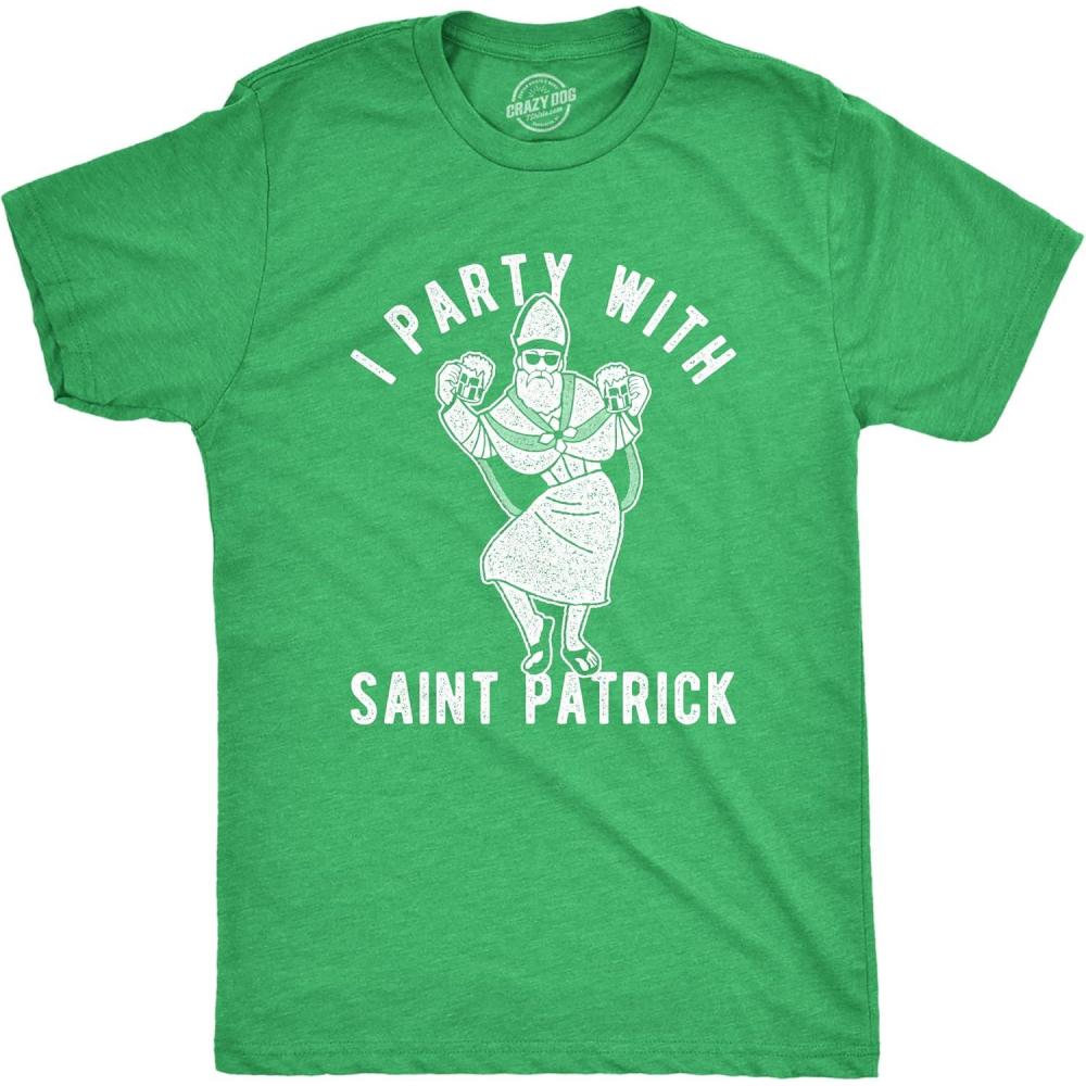 imageMens Party with St Patrick T Shirt Funny Saint Patricks Day Parade Drinking Shenanigans OutfitHeather Green