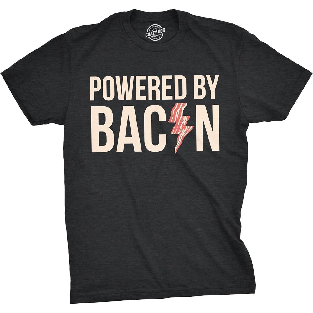 imageMens Powered by Bacon T Shirt Funny Food Love Apparel Sarcastic Saying GiftBlack