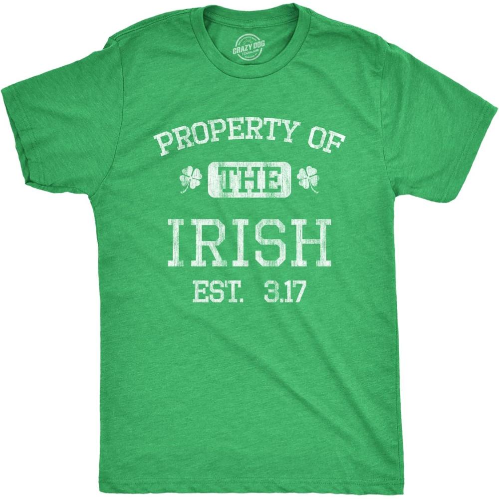 imageMens Property of The Irish T Shirt Funny St Patricks Day Cool Saint Paddy Tee Outfit GraphicHeather Green