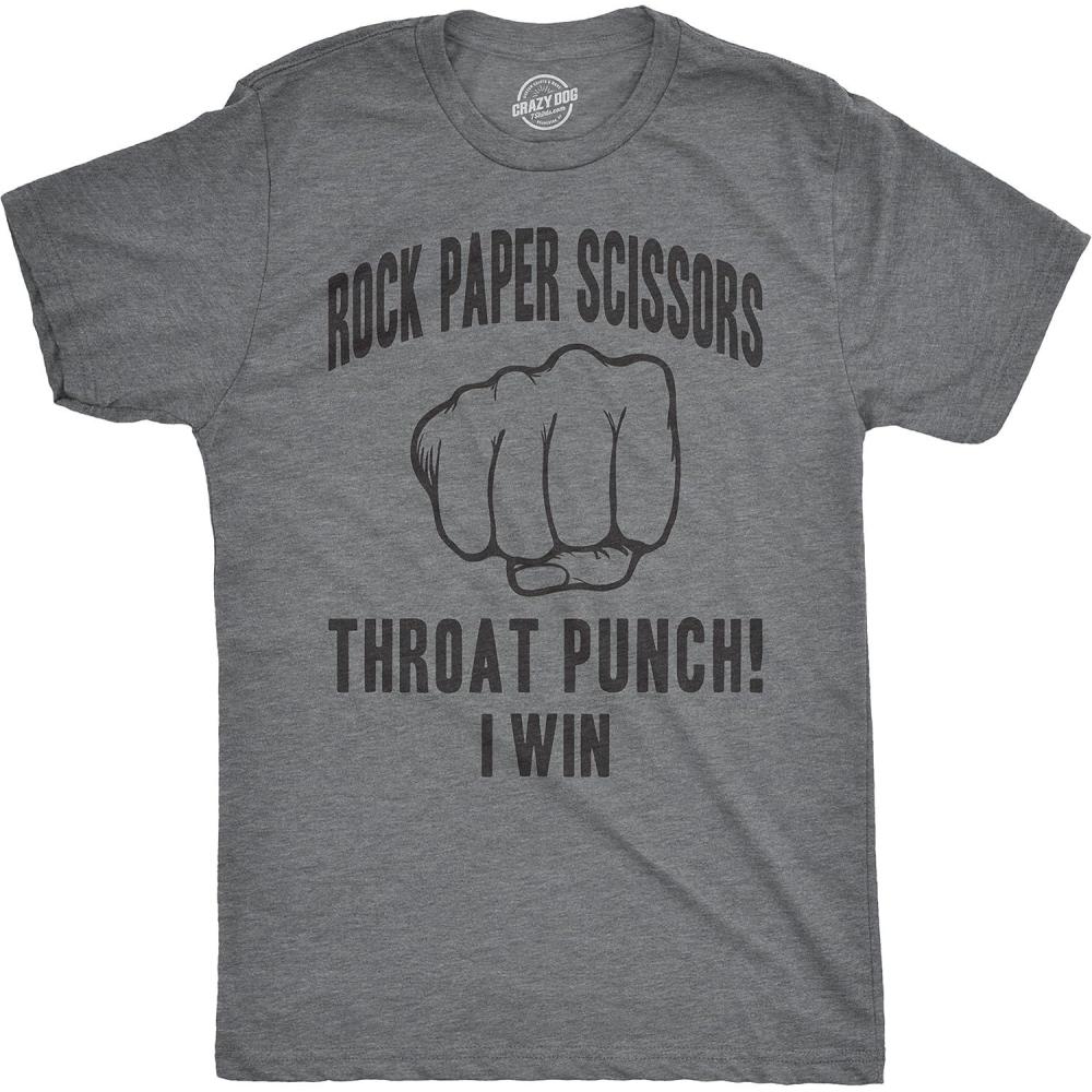 imageMens Rock Paper Scissors Throat Punch T Shirt Funny Sarcastic Hilarious NoveltyDark Heather Grey