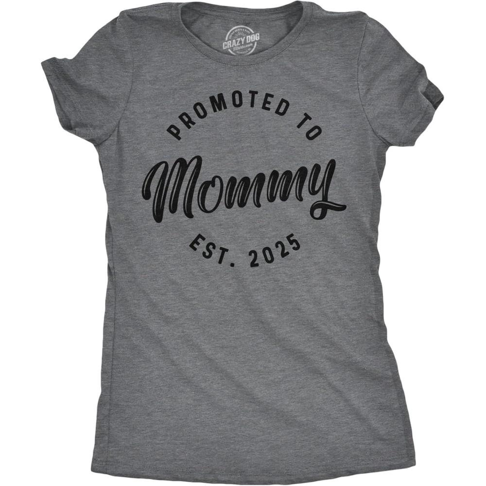 imageWomens Promoted to Mommy 2025 and 2026 T Shirt Funny New Baby Family Graphic TeeDark Heather Grey 2025