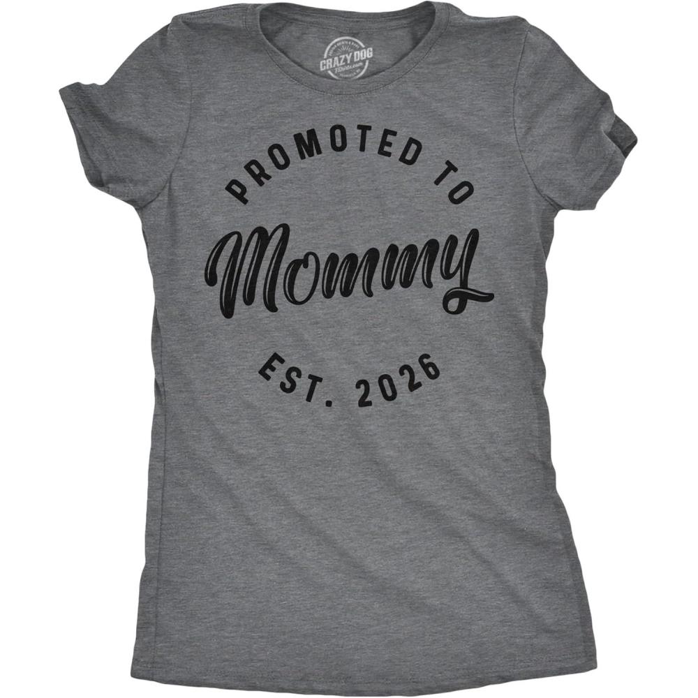 imageWomens Promoted to Mommy 2025 and 2026 T Shirt Funny New Baby Family Graphic TeeDark Heather Grey 2026