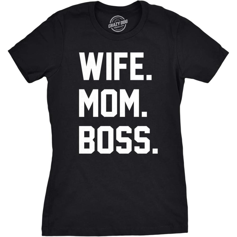 imageWomens Wife Mom Boss Funny T Shirt I Am The Boss Tee for Ladies Shirts for MomBlack