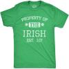 Mens Property of The Irish T Shirt Funny St Patricks Day Cool Saint Paddy Tee Outfit Graphic(Heather Green)