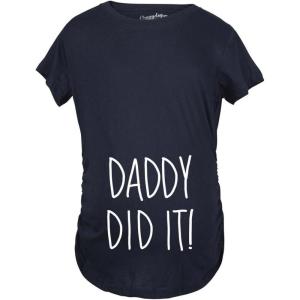 Crazy Dog Funny Maternity Shirts Daddy Did it and Baby Loading Cute Maternity Tees for Pregnant Women(Heather Navy – Daddy Did It)