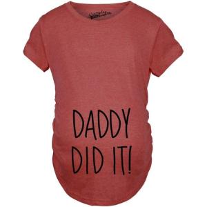 Crazy Dog Funny Maternity Shirts Daddy Did it and Baby Loading Cute Maternity Tees for Pregnant Women(Heather Red – Daddy Did It)