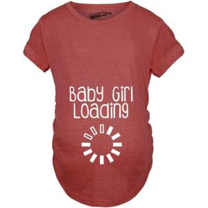 Crazy Dog Funny Maternity Shirts Daddy Did it and Baby Loading Cute Maternity Tees for Pregnant Women(Heather Red – Girl Loading)