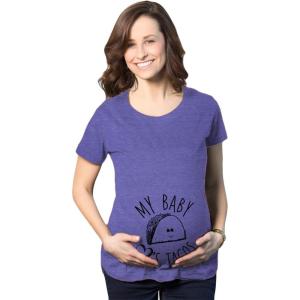 Maternity My Baby Loves Tacos Funny T Shirt Cute Announcement Pregnancy Bump Tee(Heather Purple)
