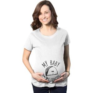 Maternity My Baby Loves Tacos Funny T Shirt Cute Announcement Pregnancy Bump Tee(White)