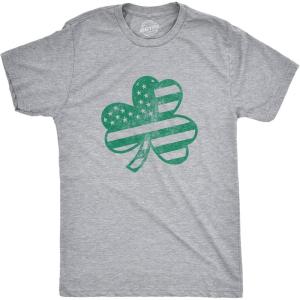 Mens American Shamrock Flag T Shirt USA Cool Saint Patricks Day Clover Graphic(Light Heather Grey)
