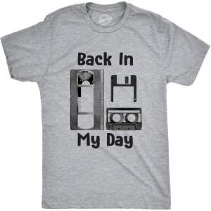 Mens Back in My Day T Shirt Funny Old Tech Cassette Floppy Disk Tee(Light Heather Grey)