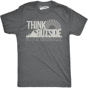Mens Funny Camping Shirts Think Outside and Happy Camper Nature Tees for Guys(Dark Heather Grey – Think Outside)