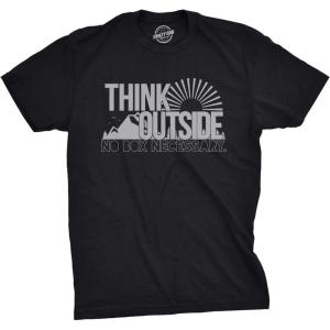 Mens Funny Camping Shirts Think Outside and Happy Camper Nature Tees for Guys(Heather Black – Think Outside)