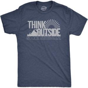 Mens Funny Camping Shirts Think Outside and Happy Camper Nature Tees for Guys(Heather Navy – Think Outside)