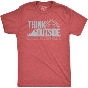 Mens Funny Camping Shirts Think Outside and Happy Camper Nature Tees for Guys(Heather Red – Think Outside)