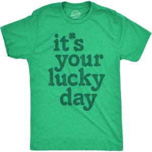 Mens Funny St Patricks Day Shirt – Its Your Lucky Day Graphic Tee – Irish Shamrock Party Outfit(Heather Green – Its Your Lucky Day)