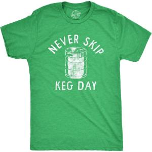 Mens Funny T Shirts Never Skip Keg Day St Patricks Day Drinking Tee for Guys(Heather Green – Keg)
