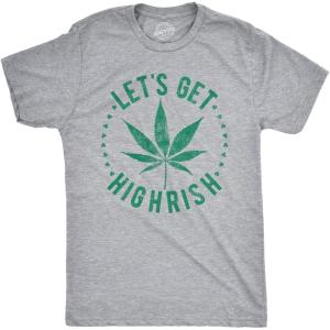 Mens Lets Get Highrish T Shirt Funny Saint Patricks Day Marijuana Graphic Patty(Light Heather Grey)
