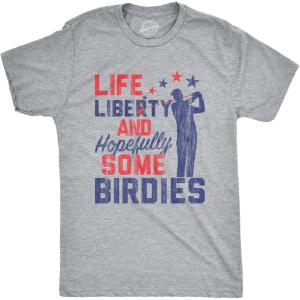 Mens Life Liberty Hopefully Some Birdies T Shirt Funny Golf Tee Cool USA Golfing Gift(Light Heather Grey)