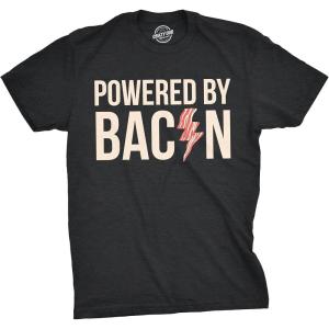Mens Powered by Bacon T Shirt Funny Food Love Apparel Sarcastic Saying Gift(Black)