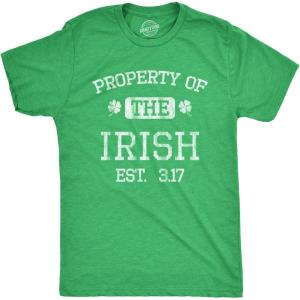 Mens Property of The Irish T Shirt Funny St Patricks Day Cool Saint Paddy Tee Outfit Graphic(Heather Green)