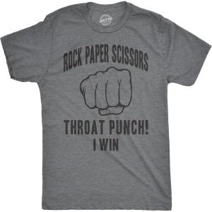 Mens Rock Paper Scissors Throat Punch T Shirt Funny Sarcastic Hilarious Novelty(Dark Heather Grey)