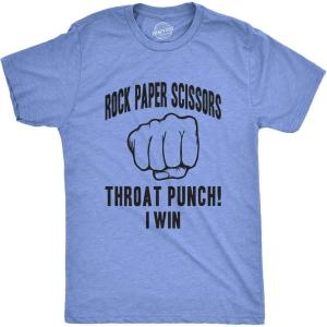 Mens Rock Paper Scissors Throat Punch T Shirt Funny Sarcastic Hilarious Novelty(Heather Light Blue)