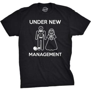 Mens Under New Management Funny Wedding Bachelor Party Novelty Tee for Guys(Black)