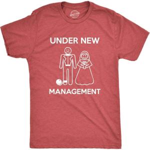 Mens Under New Management Funny Wedding Bachelor Party Novelty Tee for Guys(Heather Red)