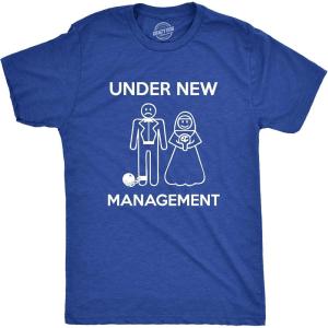Mens Under New Management Funny Wedding Bachelor Party Novelty Tee for Guys(Heather Royal)