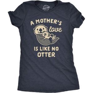 Womens A Mother’s Love is Like No Otter T Shirt Funny Cuddly Graphic Mother’s Day Tee(Heather Navy)