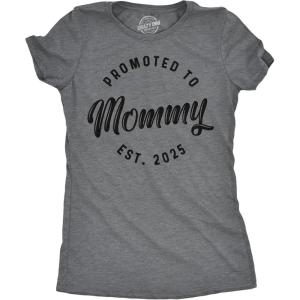 Womens Promoted to Mommy 2025 and 2026 T Shirt Funny New Baby Family Graphic Tee(Dark Heather Grey – 2025)