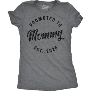 Womens Promoted to Mommy 2025 and 2026 T Shirt Funny New Baby Family Graphic Tee(Dark Heather Grey – 2026)