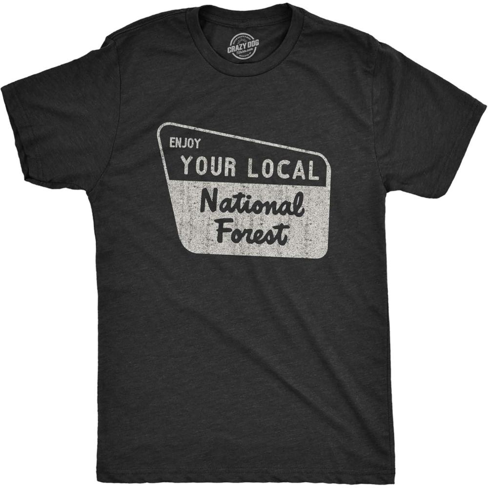 imageMens Enjoy Your National Forest Funny Outdoor Vintage Camping Mountains T ShirtHeather Black