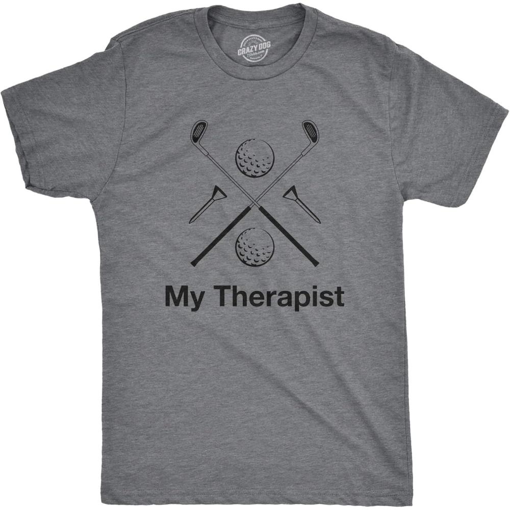 imageMens My Therapist Golf T Shirt Funny Sports Activity Golfing Graphic Novelty Tee Crazy Dog Novelty Mens TShirts with Golf Sayings Soft Comfortable Funny Graphic Tee Dark Heather Grey M