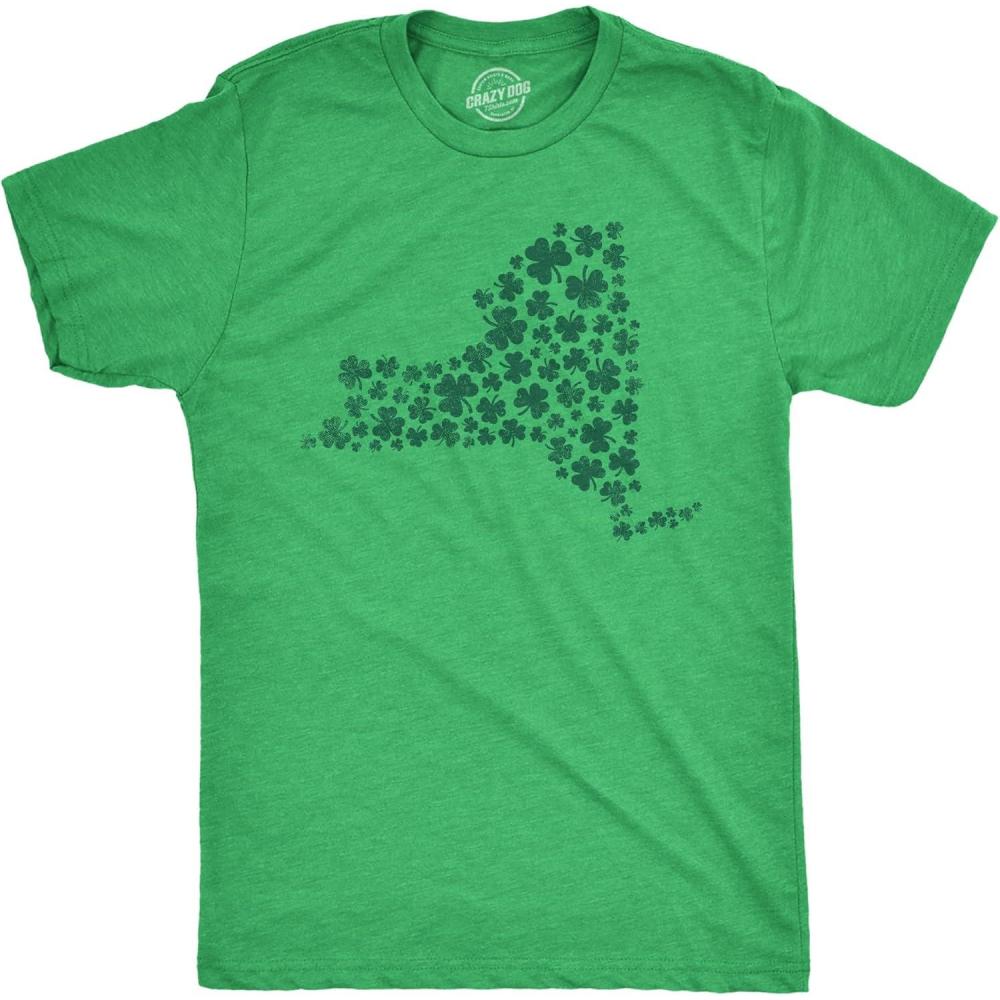 imageMens New York State Clovers T Shirt Funny St Pattys Day Parade Four Leaf Shamrock Tee for GuysHeather Green New York State Clovers